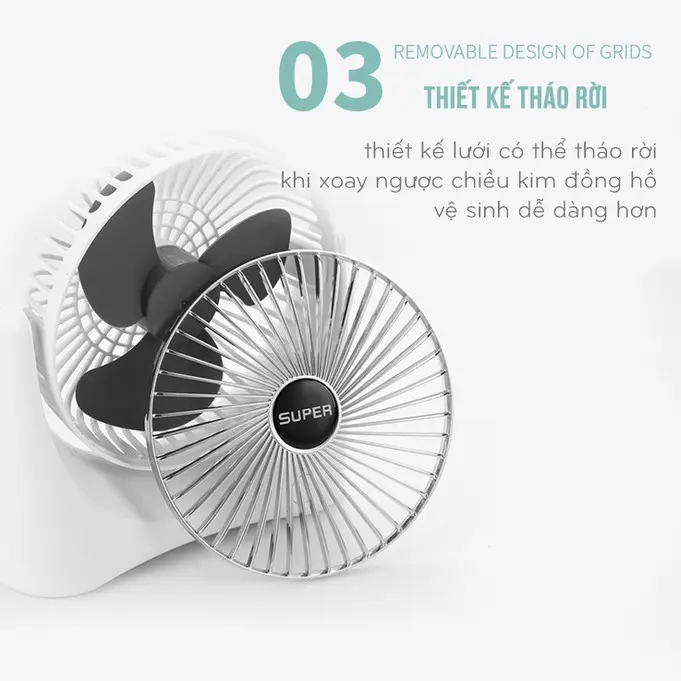 Quạt Tích Điện Mini Để Bàn Super Fan - Công Suất Lớn 3 Cấp Độ Gió Siêu Mát Động Cơ Êm Ái Xoay 210 4