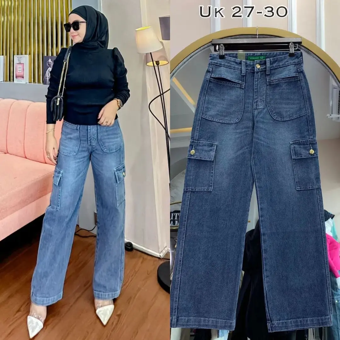 CLN Kulot Jeans Petra - Wide Leg Boyfriend Cargo Jeans - Cargo Pants Viral