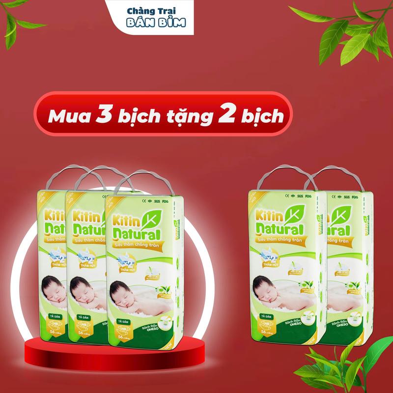 MUA 3 BỊCH TẶNG 2 Combo 05 Bịch Tã Bỉm KITIN NATURAL trà xanh thiên nhiên *KT-5*