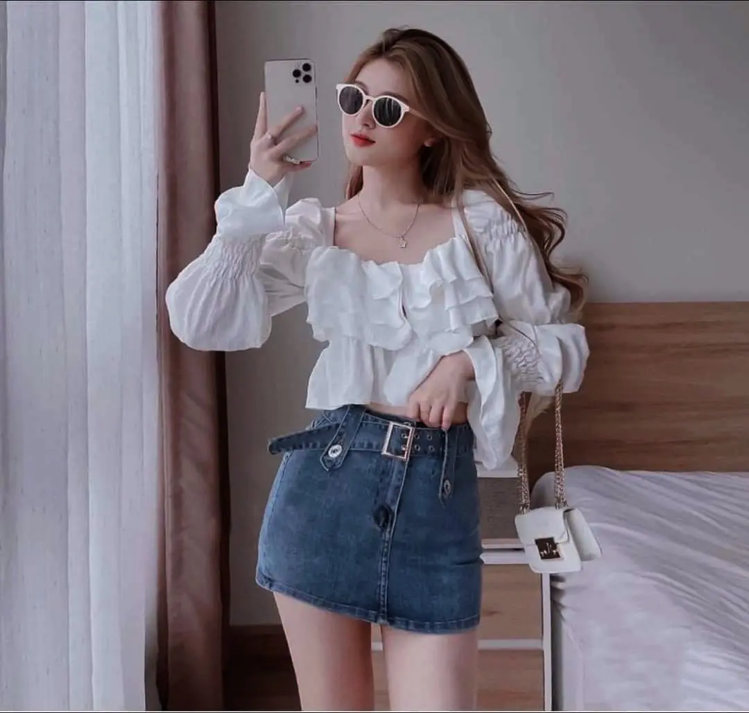 Chân váy jean nữ kèm đai nịt chất jean co dãn mẫu hot Quang Vinh Store96