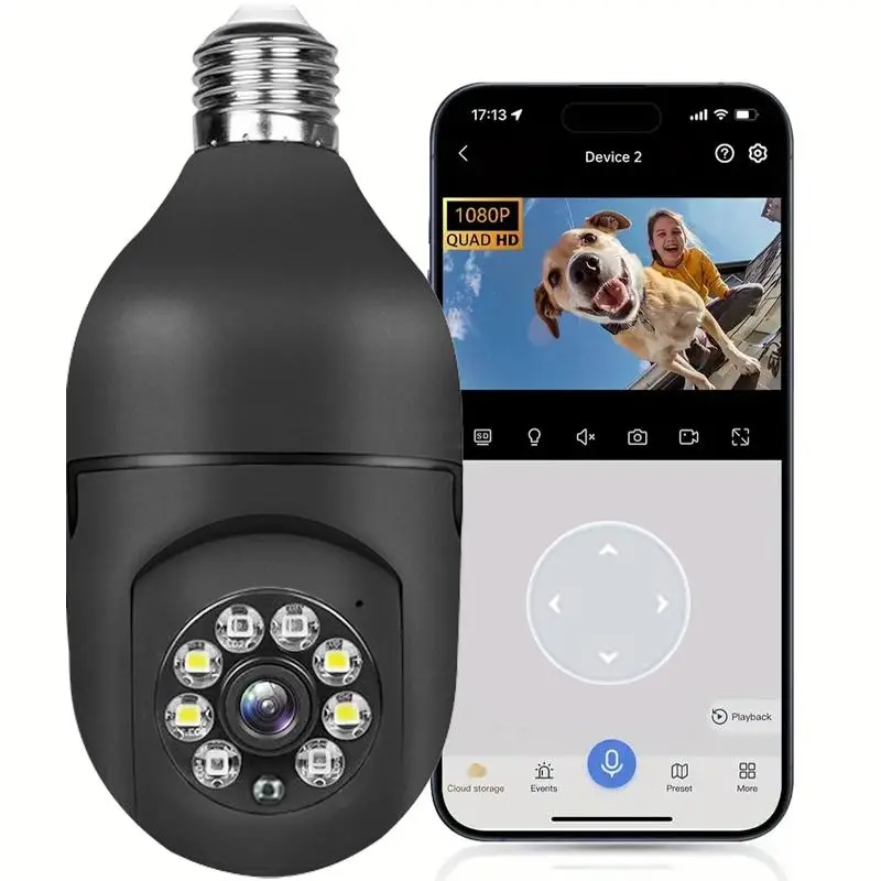 E27 Light Bulb Design Security Camera, 1 Set 1080P Smart Home Monitoring Camera, Two-way Conversation, Motion-Tracking, Baby Pet Monitoring Camera