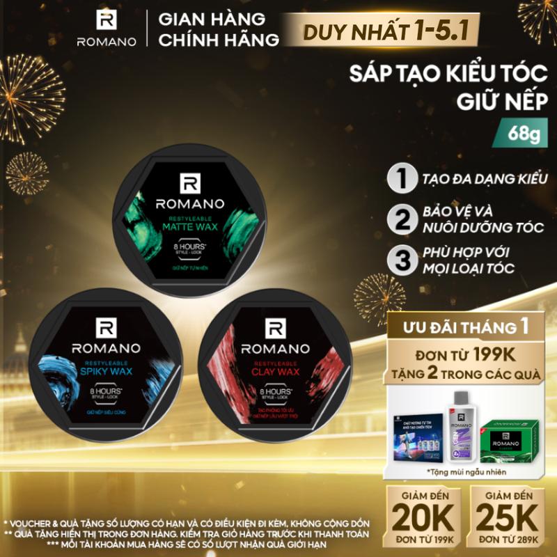 DUY NHẤT 1-5.1 ĐƠN 199K TẶNG 2 QUÀ Sáp tạo kiểu giữ nếp tóc Dưỡng Tóc khóa nếp suốt 8giờ - Công nghệ Style-lock cho nam Romano Restyleable Wax 68g hộp