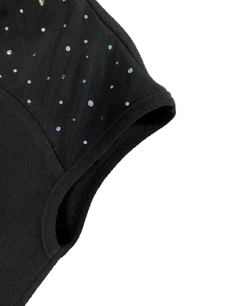 Product Introduction of Women's Contrast Sequins Sheer Top, Elegant Fashion Casual Crew Neck Top for Daily Outdoor Wear, Women Clothing for Summer 7