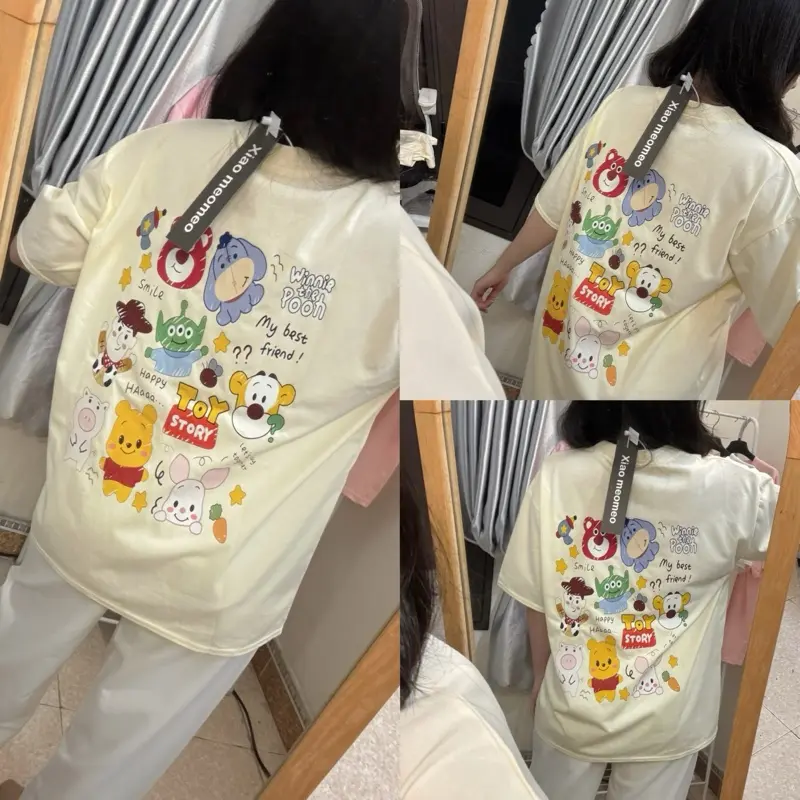 [NEW COLECTION 2025 THIENAN CLOSET] Áo Phông Màu Be In Hình Gấu Lộn Xộn Mặt Sau Lưng Chất Cotton 2 chiều