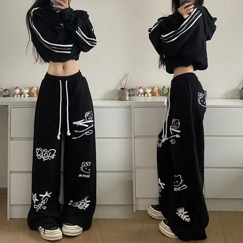 Quần Thể Thao, Phong Cách Hip Hop Graffiti Đường Phố Cổ Điển Mỹ, Dáng Rộng Vừa Vặn, Ống Rộng, Dây Rút, Quần Ống Thẳng, Quần Thường Ngày Jazz, Dành Cho Nam Và Nữ Menswear Pants