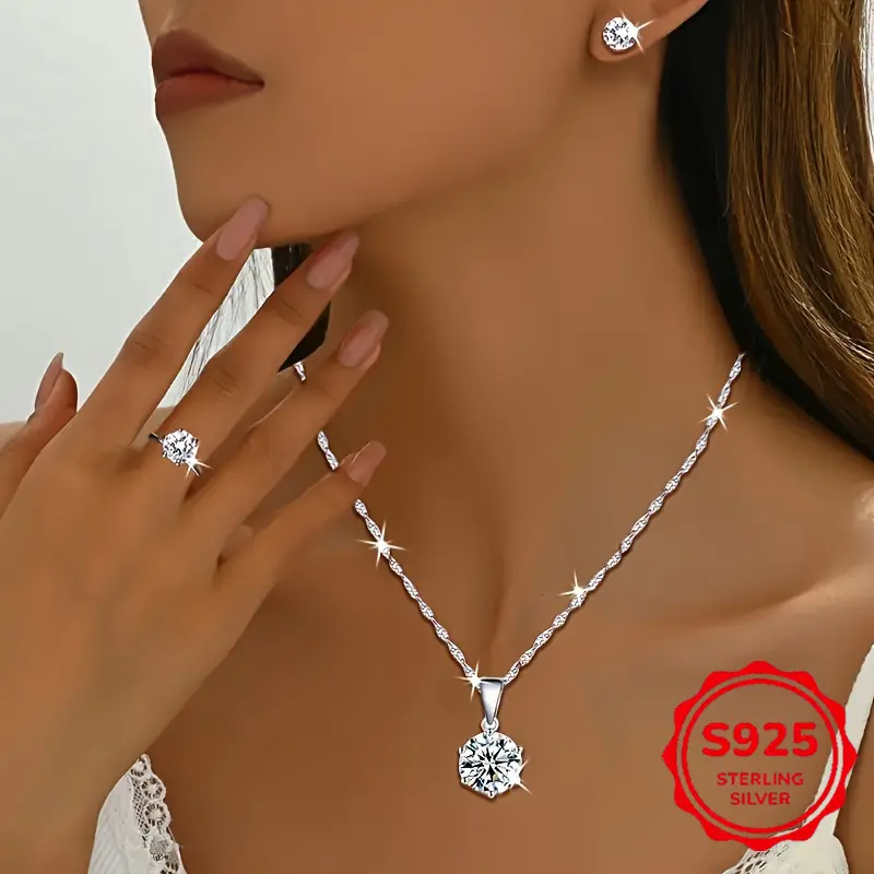 3-Piece 925 Silver Moissanite Jewelry Set, Wedding Party Daily Wear Surprise Gift for Christmas Mother's Day 0