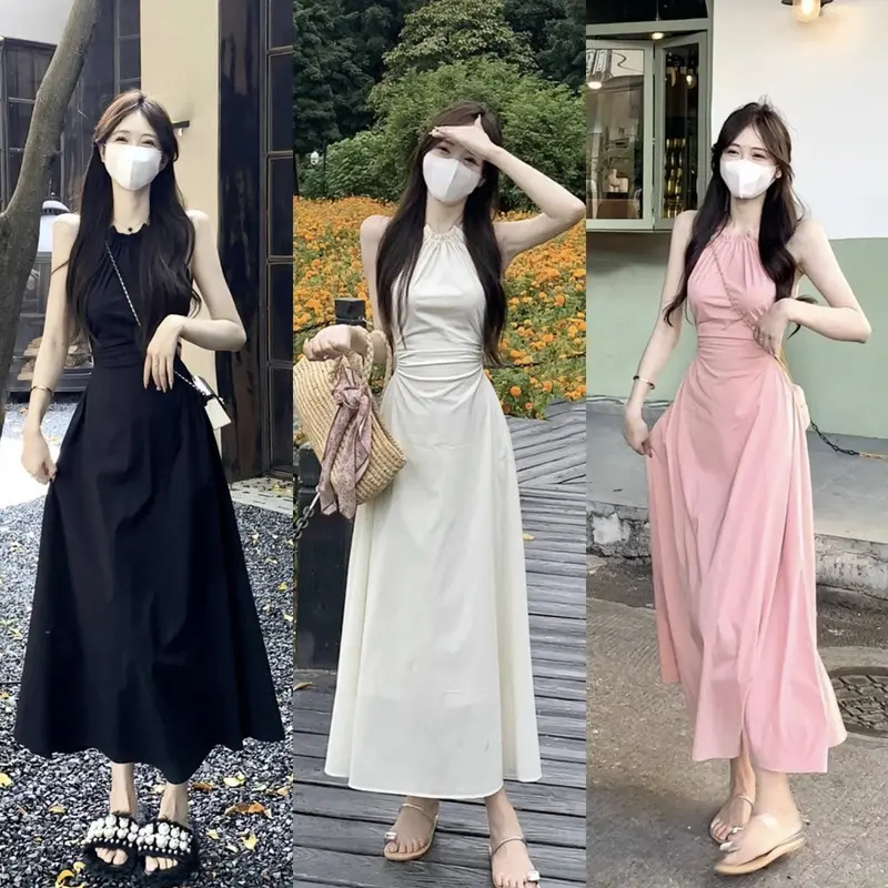 Gaun tanpa punggung leher halter gaya Korea baru Casual Wanita 8
