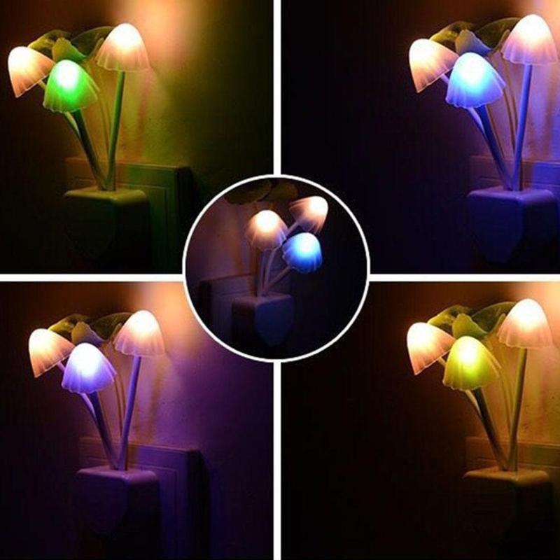 Đèn Ngủ LED, Thiết Kế Nấm Mơ Mộng Điều Khiển Bằng Ánh Sáng, 7 Màu, Đèn Ngủ Cảm Ứng, Có Nguồn Điện EU & US Và 220V, V8I6 2