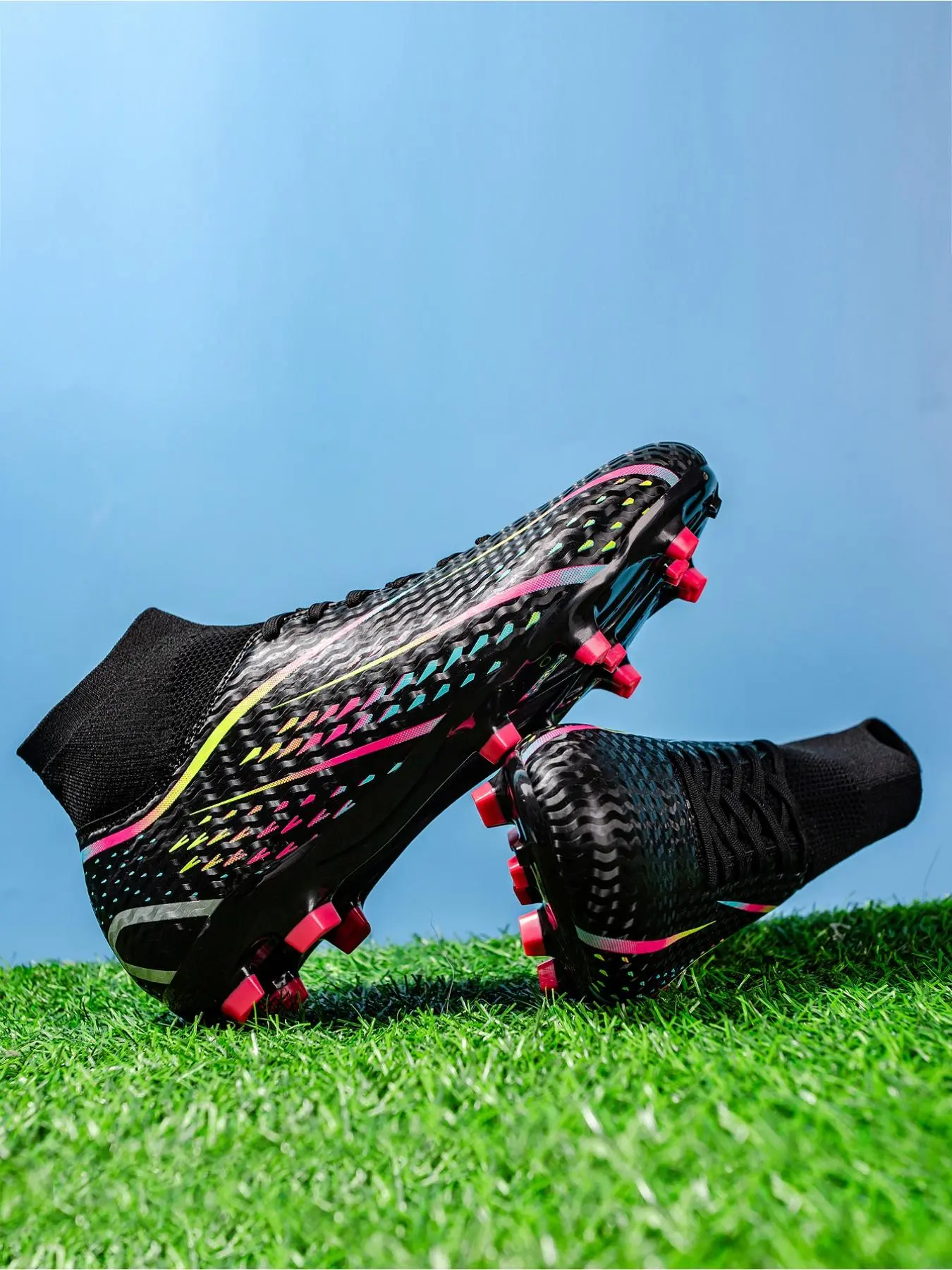 Men's High Top Lace Up Football Shoes, Comfortable Breathable Football Shoes, Professional Football Shoes for Outdoor Training & Competition
