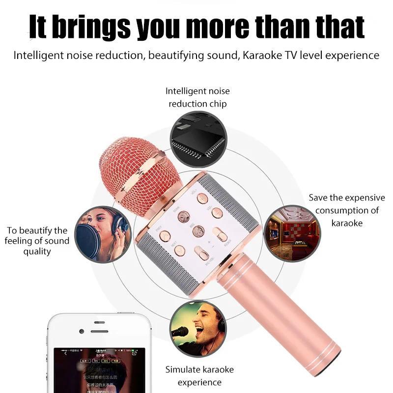 Product Introduction of Micro Karaoke cho trẻ em, Micrô Bluetooth không dây 5 trong 1, với đèn LED, Máy tính để bàn Cầm Tay, Loa Mic hát karaoke 4