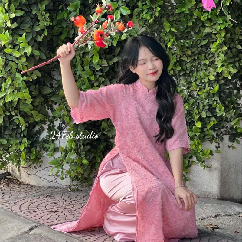 Set áo dài cách tân nữ tơ lông cúc ngọc cổ trụ tay lỡ kèm quần lụa AD10 - 24Feb.studio