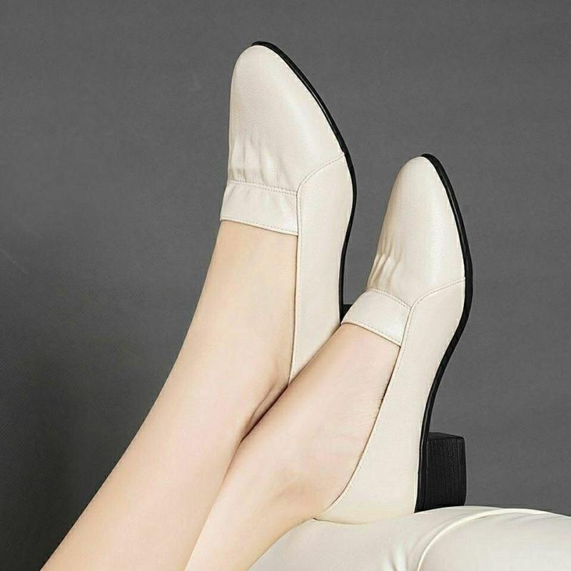 Giày Cho Mẹ Nữ, Da Thật Mềm, Đế Mềm, Phong Cách, Giày Cao Gót Chunky, Thích Hợp Cho Mùa Lò Xo Và Mùa Hè, Giày Đi Làm, Thoải Mái, Dễ Phối Đồ, Đế Mềm, Năm 2024 1