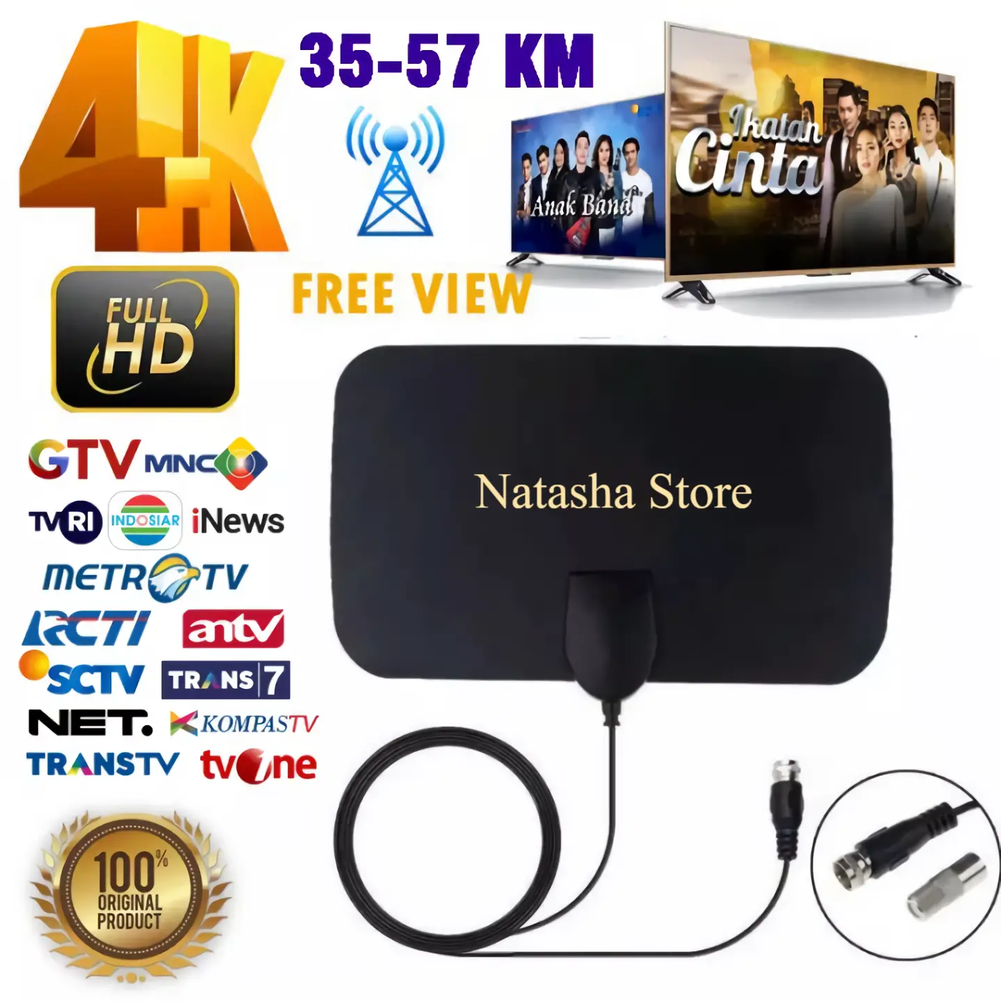 | Promo 4.4 | Taffware Antena TV Digital Indoor DVB-T2 25dB Grid Pattern Jack Male - TFL-D139 - Antena Hitam 4K SUPER JERNIHTipis Penguat sinyal Indoor