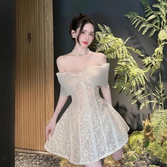 Đầm dự tiệc, dạo phố chất vải ren cao cấp thiết  trễ vai sang chảnh - LALA dress