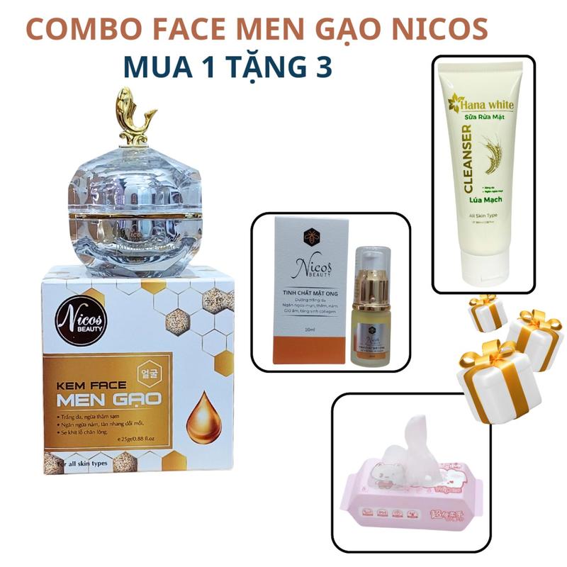 Bộ Kem Face Men Gạo 25G và Serum tinh chất mật ong 10ml [Tặng 1 típ sữa rửa mặt 100ml] Skincare Làm Đẹp Da