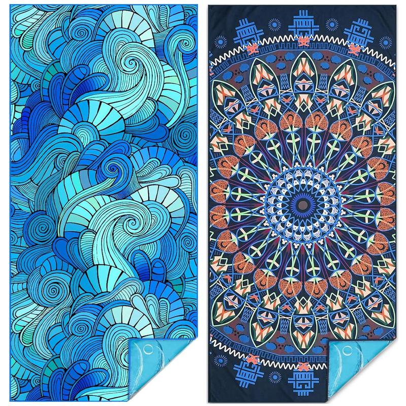 Abstract Blue Sea Pattern Beach Towel, 2 Counts/set Soft Comfortable Beach Towel, Quick Dry Sand Free Light Weight Beach Towel for Swimming Pool Camping Beach 6