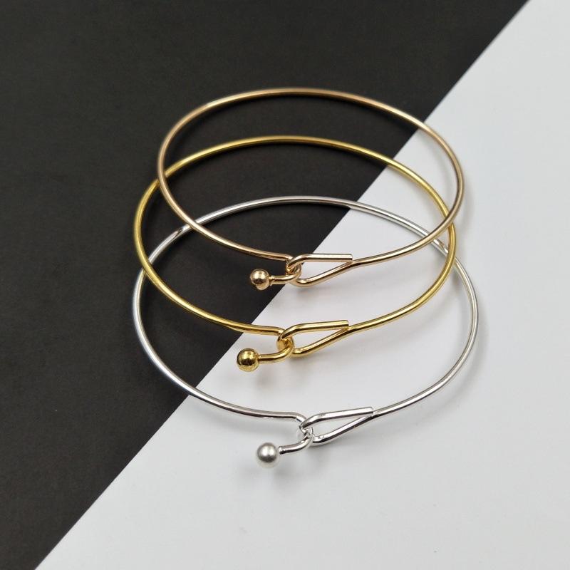 Product Introduction of Accessories Simple and Versatile Solid Color Silver  Plated Handmade Material Copper Iron Open Bracelet Women's Fashionable Accessories 3