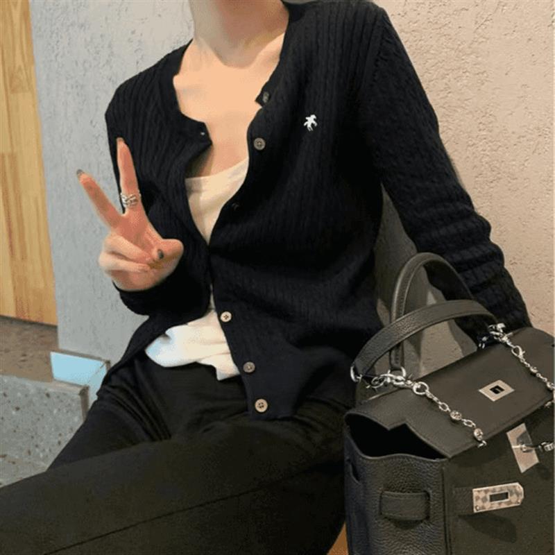 Áo Cardigan Dệt Kim Thêu Phong Cách Hàn Quốc, Dành Cho Nữ, Thời Trang Mới Mùa Thu, Dễ Phối Đồ Phong Cách Phương Tây, Bó Sát, Chống Lão Hóa, Áo Len Dài Tay Áo, Thời Trang Women Top Khuy 4