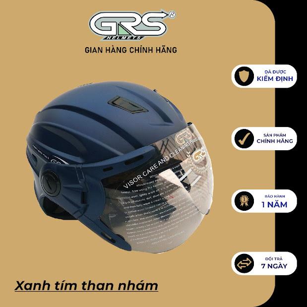 mũ bảo hiểm nửa đầu có kính chính hãng GRSA737K kiểu dáng thể thao nam tính fom to dành cho người đầu vừa và to, kính trà chống chói chống lóa chống tia UV, BẢO HÀNH 1 NĂM