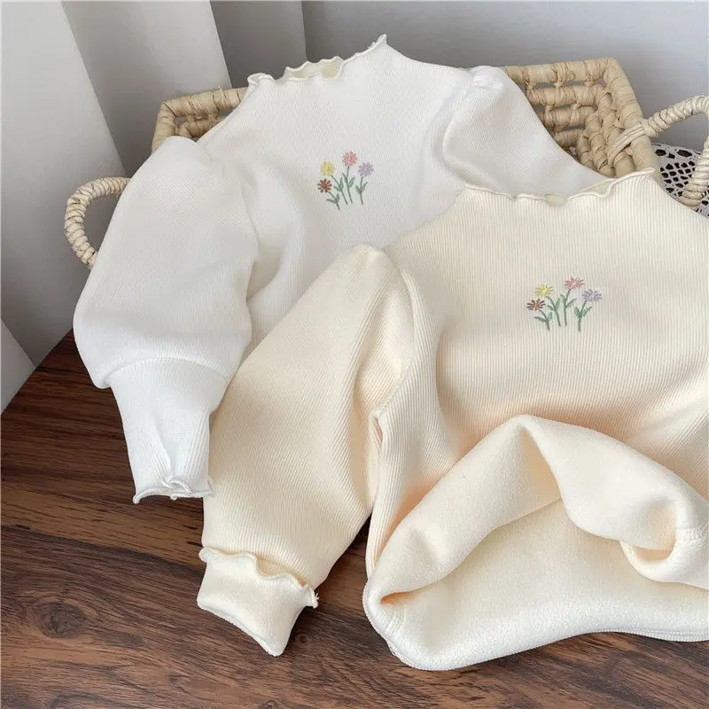 Áo Mùa Đông Cho Em Bé Gái, Cỡ 1-5 Tuổi, Cổ Lọ Nửa, Đế Nhung Tích Hợp, Tay Áo Phồng Dày Lót Lông Cừu, Áo Ngọt Ngào