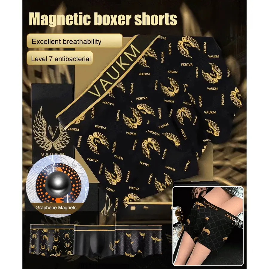 Men's Luxury Warm Feeling Crotch Printed  Boxer Briefs Magnetic Men's Boxers