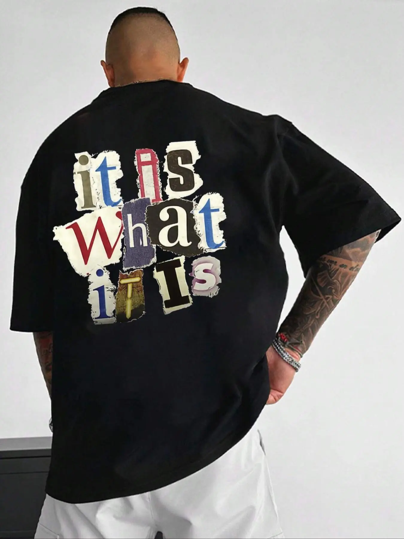 Men's Letter Print Drop Shoulder Tee, Regular Fit Casual Soft Comfy Half Sleeve Round Neck T-Shirt for Summer, Fashion Men's Top for Daily Wear