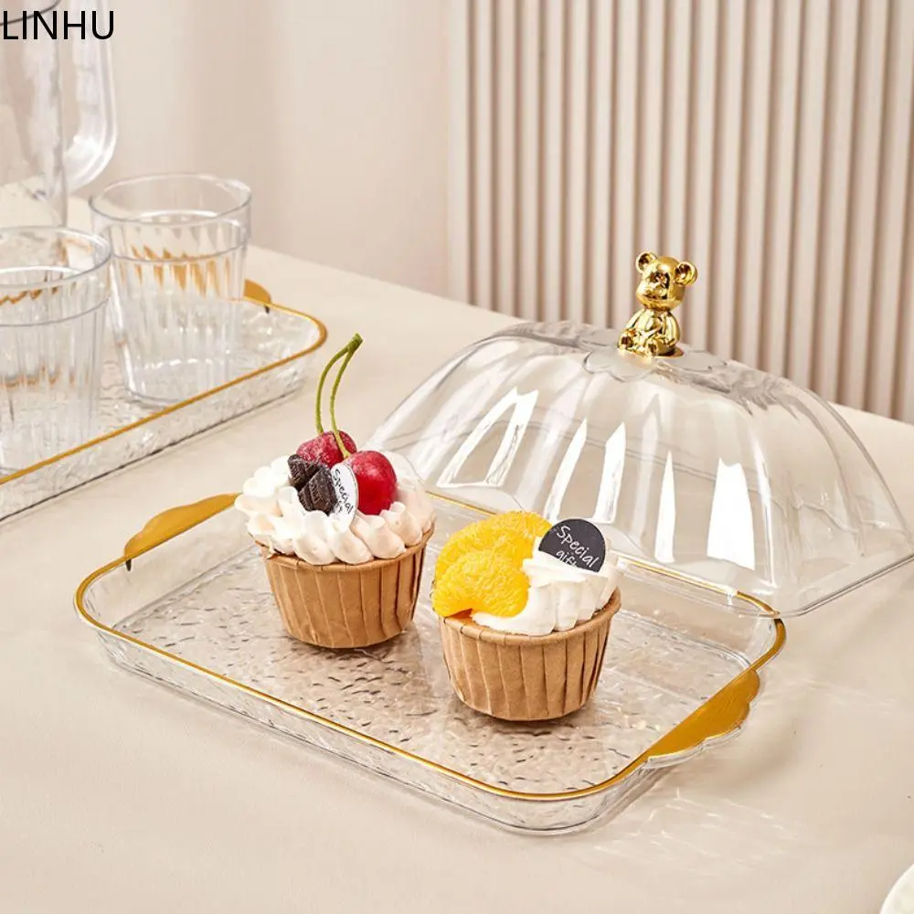 LINHU Kitchen Organizer Plastic Fruit Tray Exquisite with Lid Candy Storage Box Reusable Snack Tray Coffee