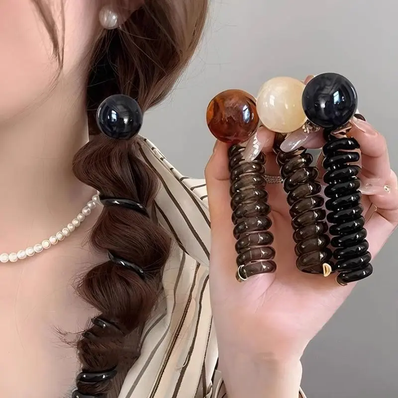 2025 retro ball telephone line hair ring women's new simple braided hair rope ponytail hair accessories