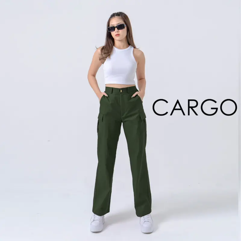 Cargo Pants Wanita - Celana Cargo Pants Wanita - Cargo Highwaist Loose Pants American Drill 4