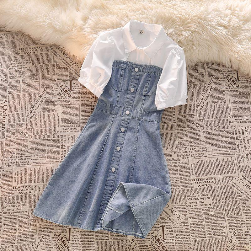 Váy Denim, Trang Phục Nữ Thời Trang, Ngoại Cỡ, Cô Gái Đầy Đặn, Bó Sát Eo, Thích Hợp Cho Học Sinh, Váy Mùa Hè Thêu, Cao Cấp, Váy Chữ A Tuyệt Đẹp 1
