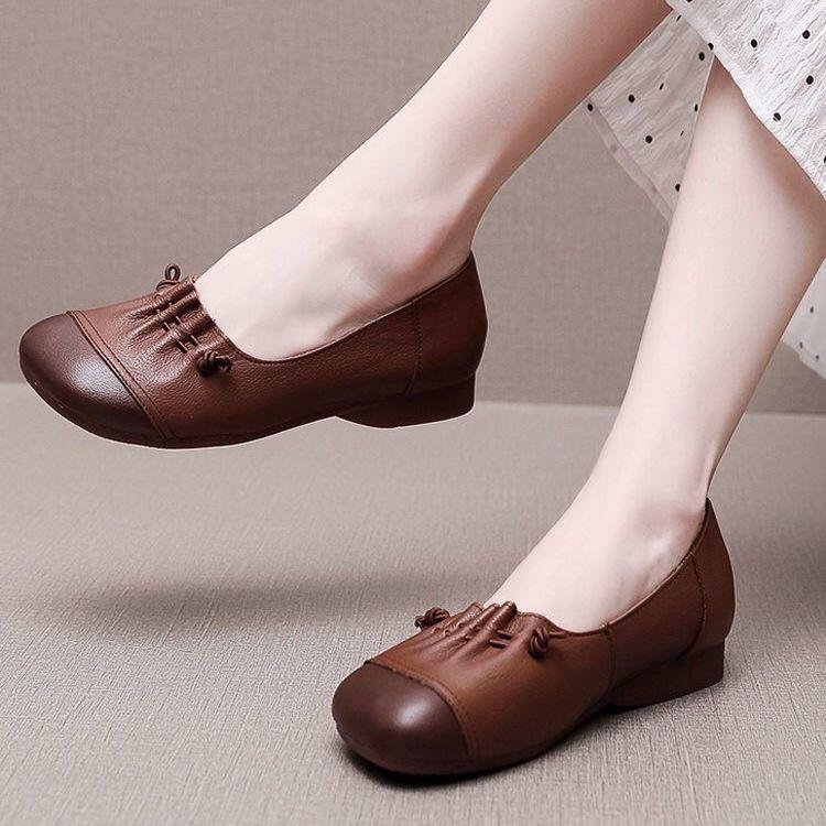 Giày Cho Mẹ, Da Thật Mềm, Ngoại Cỡ (35-43), Giày Cao Gót Miệng Thấp 41, Phong Cách Cổ Điển Giày Nữ, Đế Bằng, Thường Ngày Và Thoải Mái, Có Cỡ 42 7