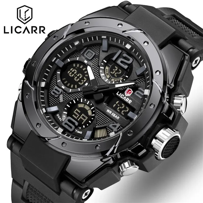 LICARR Jam Tangan Pria Analog & Digital Original Fashion Sporty dengan Tali Silikon Anti Air Man Watch 9515