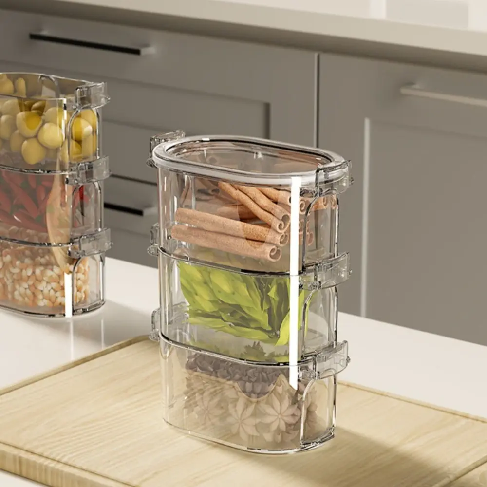 New 1/3/5 Layers Seasoning Spice Packing Box Stackable Fresh-keeping Salt Pepper Shakers Spice Organizer Plastic Space-saving Kitchen Spice Jar Set