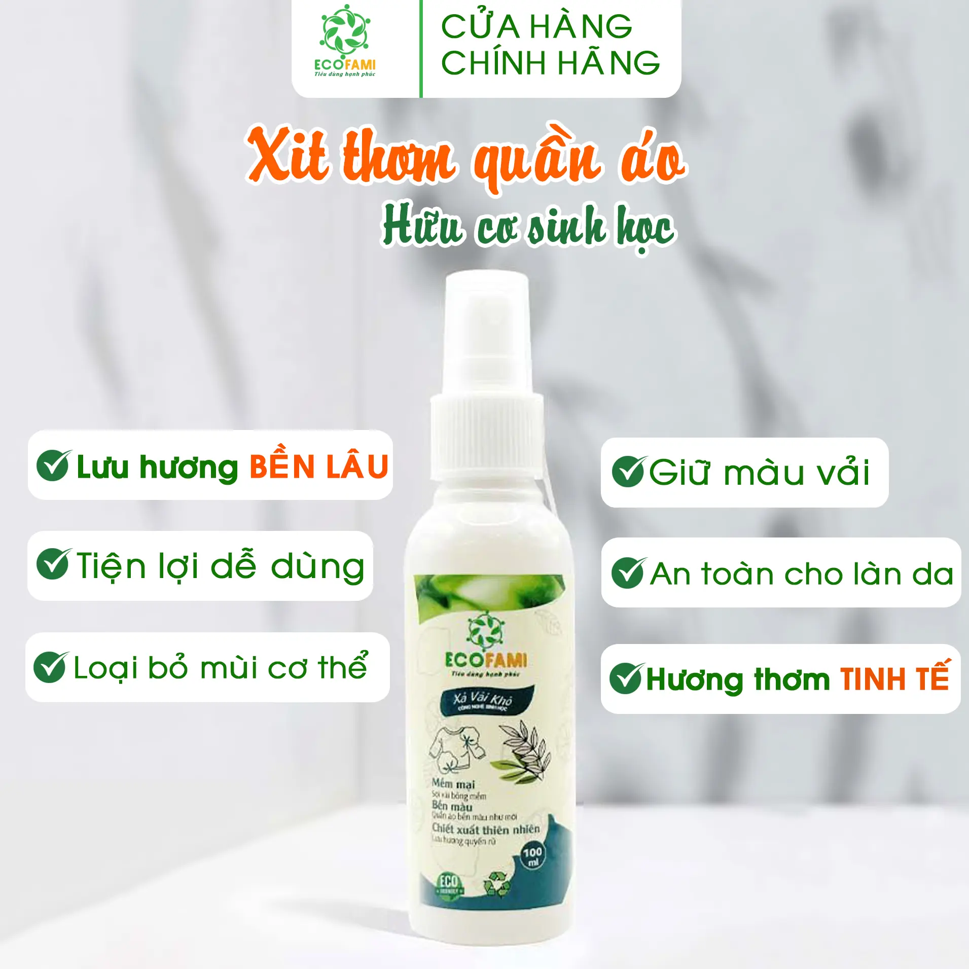 Xịt thơm quần áo, xả vải khô hương thơm nhẹ nhàng tinh tế Ecofami 100ml
