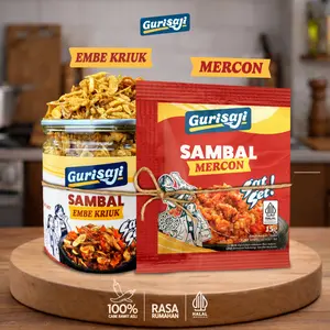 Gurisaji Paket Bundle Sambal Mercon 10 Sachet & Sambal Tabur Embe Kriuk 1 Jar Pedas Siap Saji