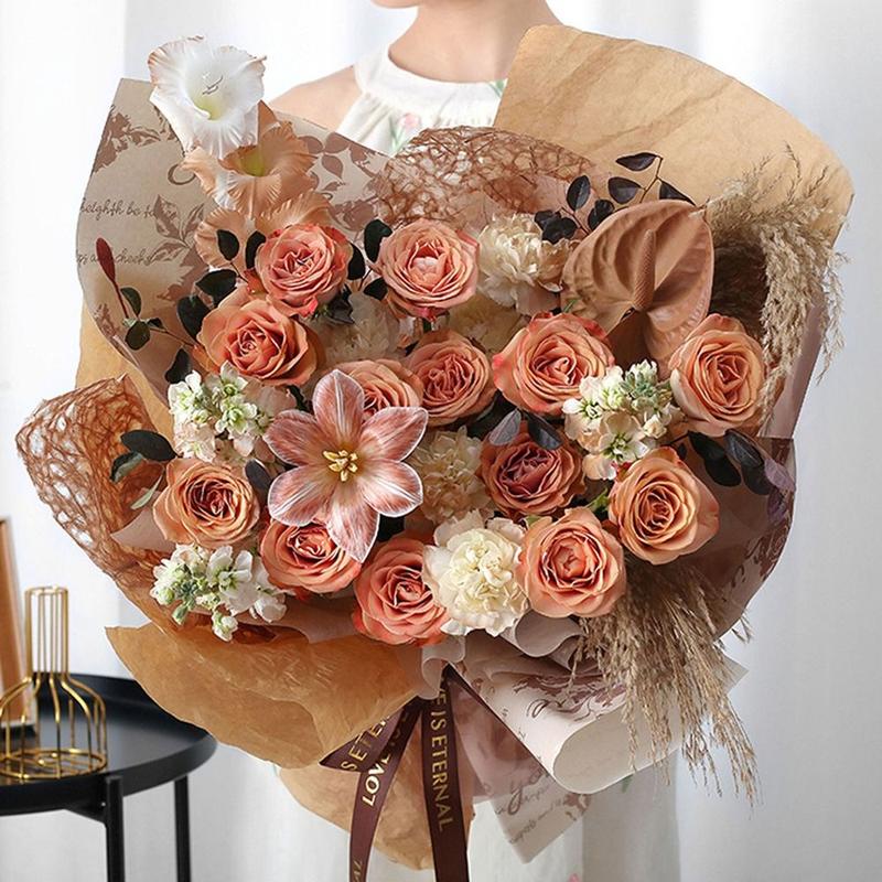 10pcs Creative Floral Pattern Rose Flower Packaging Paper Antique Waterproof Bouquet Wrapping Paper Kraft Paper Romantic Gift Packaging Paper Room Decor 5