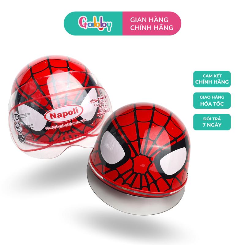 Mũ Nón Bảo Hiểm Trẻ Em Nhân Vật Người Nhện Spiderman Napoli Siêu Thoáng Nhẹ Đầu Cho Bé (Có Kính/ Không Kính) Helmet