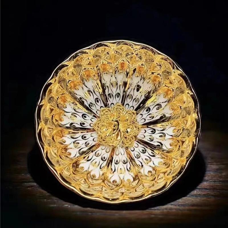 Product Introduction of Bingqingyujie Silver Plated Peacock Shaped Pot Jian Zhan Teacup Master Cup SUNFLOWER Hot Gold Cup Silver Cup 4