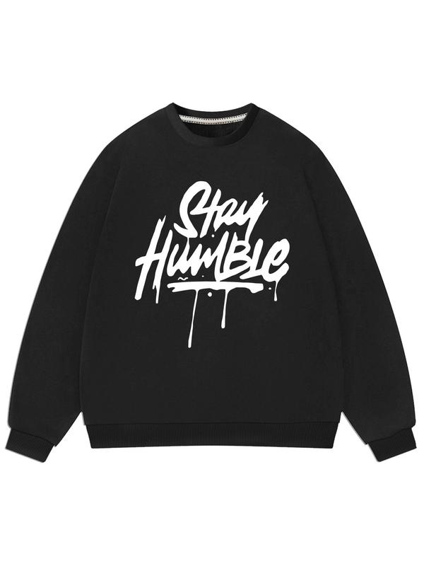Men's Letter Print Drop Shoulder Fleece Sweatshirt, Regular Fit Casual Soft Comfy Long Sleeve Round Neck Pullover for Fall & Winter, Men's Clothes for Daily Wear 0