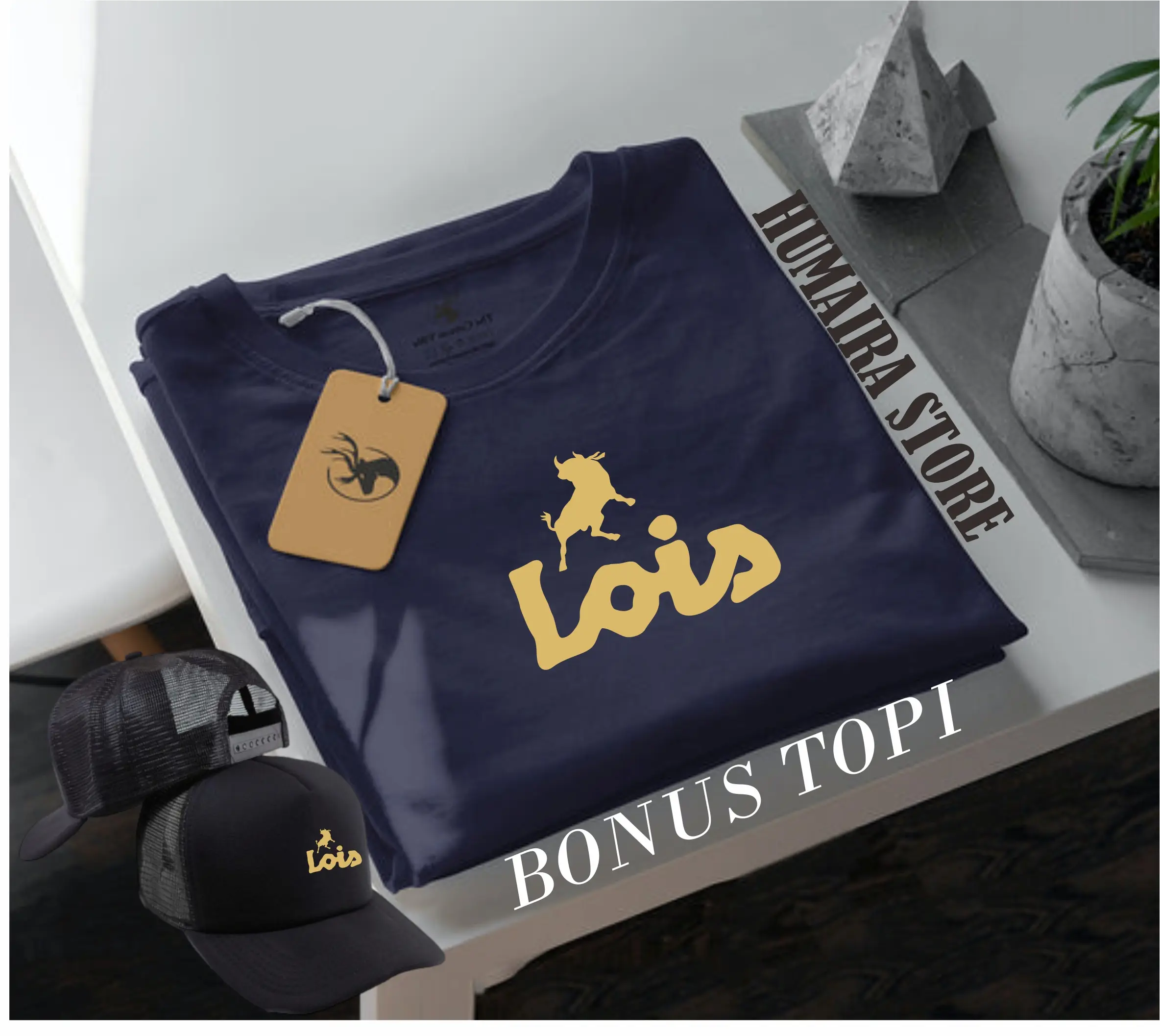 COD!!! Kaos Distro Lengan Pendek Lois Keren Text Gold Bonus Topi / Kaos Distro Premium Cocok Untuk Pria & Wanita Koas Distro Keren Crew Neck
