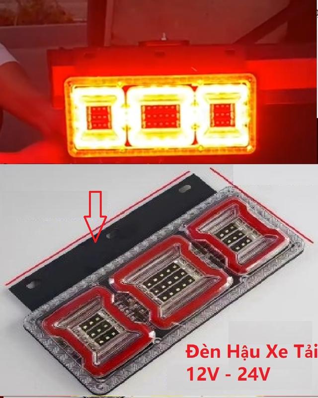 Đôi đèn led hậu sau xe tải 3 khoang vuông có bát bắt phía trên điện 24V-12V Phụ Tùng