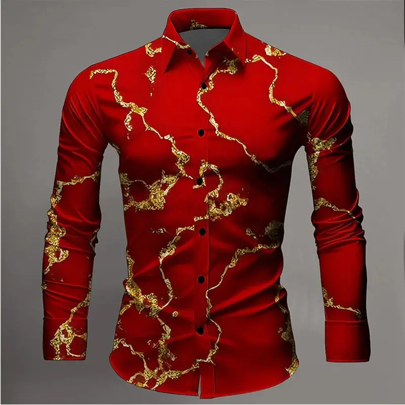 New Fashion Comfortable Long Sleeve Shirt Lightning Formal Men's Street Style Casual Original Fashion 3D Pattern Harajuku Shirt Menswear Top Lingerie Collar Collared Tropical