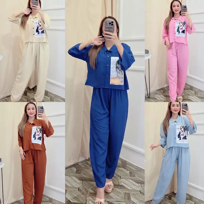 Set Crop Viral Kekinian Rayon Celana Tebal Setelan Wanita Baju Kulot Dewasa Panjang 1