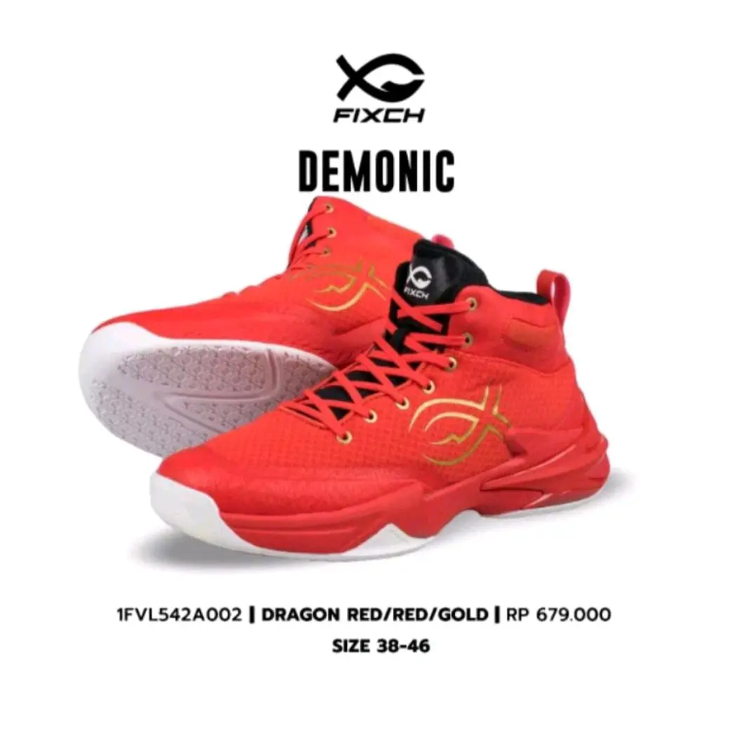 FIXCH SEPATU VOLI/VOLLEY ORIGINAL DEMONIC/MERAH EMAS/fixch sepatu voli terlaris original/sepatu voli fixch terbaik dan original Uniseks Nyaman Berpori Cepat Kering