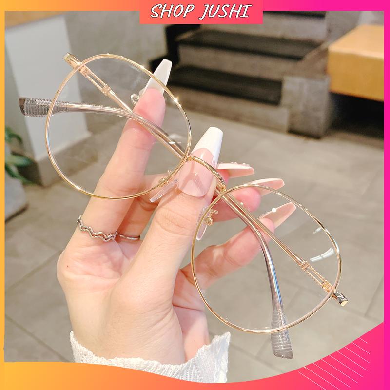 [MS68] Mắt kính gọng tròn nữ thời trang, kính giả cận trong suốt kim loại, đi xe, du lịch, chong nắng