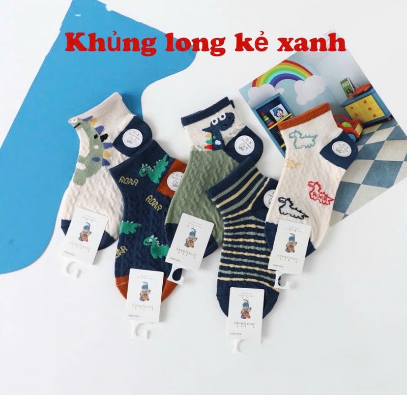 COmbo 10 đôi tất khủng long kẻ xanh dễ thương đáng yêu chất đẹp cho bé trai dưới 8 tuổi chân to nhích size