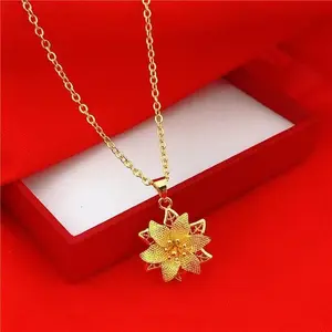 Kalung Liontin Bunga  Mewah Berwarna Gold Elegan