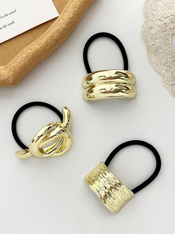 Texture Metal & Solid Color Metal Hair Tie Set, Casual Simple Style Hair Accessories for Women & Girls, Minimalist Headwear Suitable for Thick Hair 4