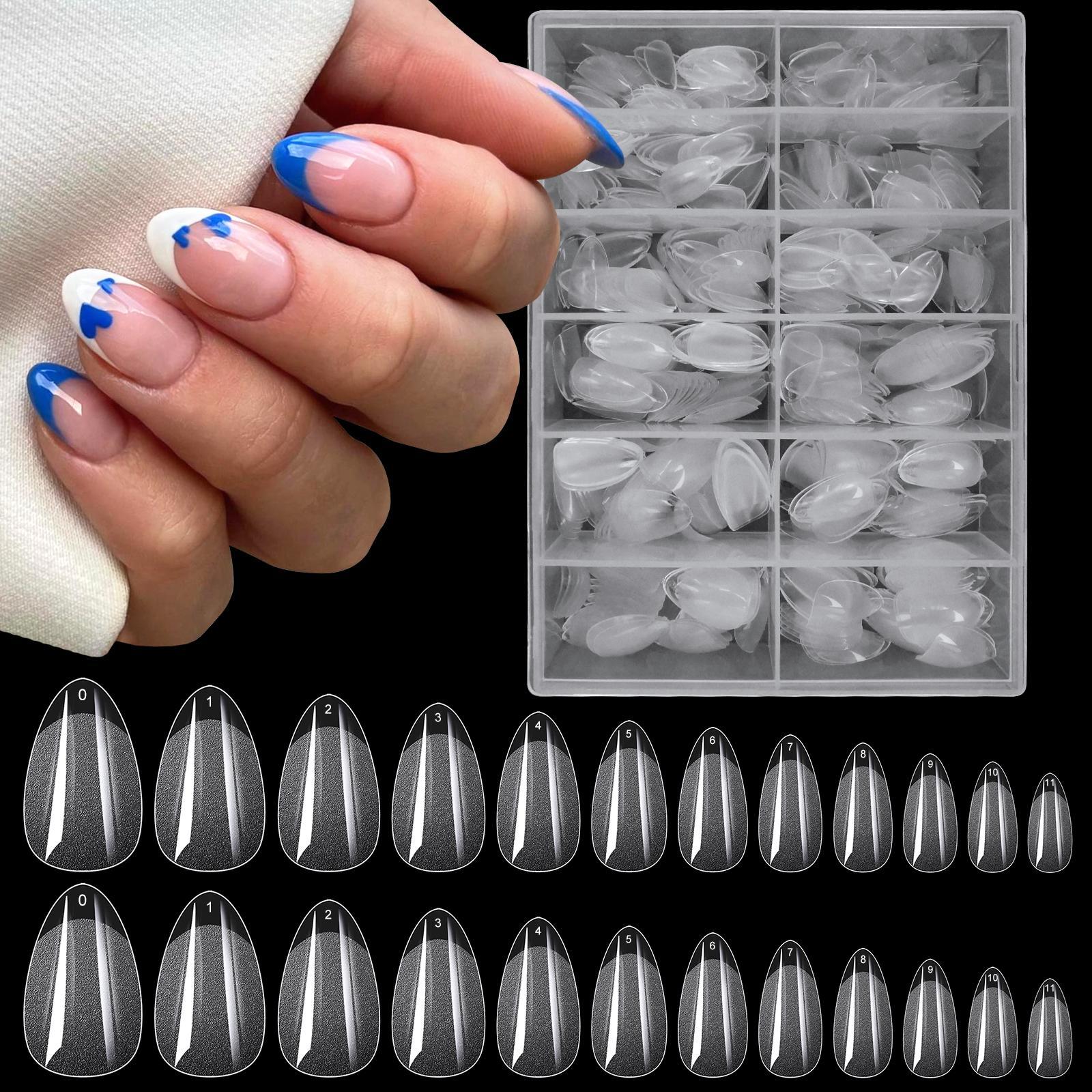aako nail あーこのネイルチップ アーモンド型つけ爪チップ、1箱600枚入り、クリアつけ爪チップ、フル