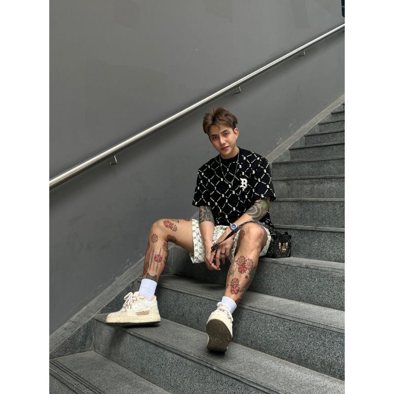 phong cách năng động ÁPhông Nam Nữ trắng Logo phong cách thể thao dễ phối đồ cho boy phố Menswear Cotton Cổ Tròn Unisex Áo 5